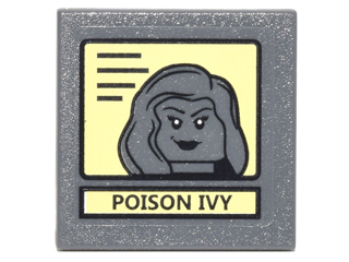 Lego Road Sign 2 x 2 Square with Clip with Black Lines, 'POISON IVY', and Portrait on Bright Light Yellow Background Pattern (Sticker) - Set 10937