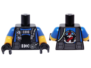 Lego Torso Scuba Diver Straps and Gauges with Anchor and Octopus Emblem Pattern / Yellow Arms with Molded Blue Short Sleeves Pattern / Black Hands