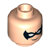 Lego Minifig Head Nightwing, Dual Sided, Black Eyemask with Grin / Bared Teeth Angry Print [Hollow Stud] / Light Nougat