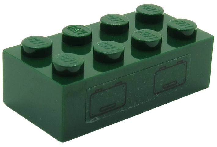 Lego Brick 2 x 4 with 2 Hatches on Transparent Background Pattern (Sticker) - Set 7626 / Dark Green