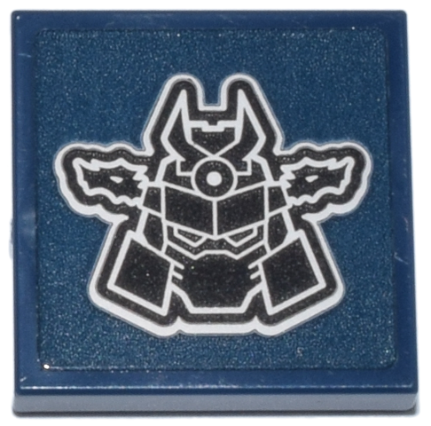 Lego Tile 2 x 2 with Black and White Mech Mask / Helmet with Armor Plates, Circle and Horns Pattern (Sticker) - Set 71837