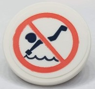 Lego Road Sign 2 x 2 Round with Clip with No Diving Pattern (Sticker) - Set 41430 / White