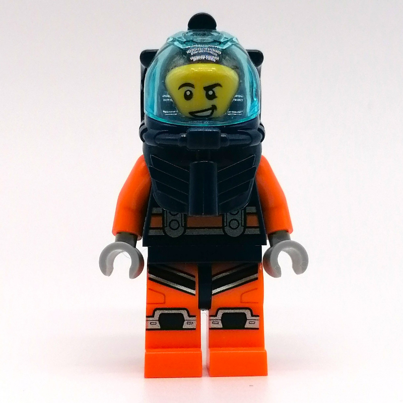 Lego Diver, Man, Dark Blue and Orange Wetsuit, Dark Blue Diving Helmet with Visor