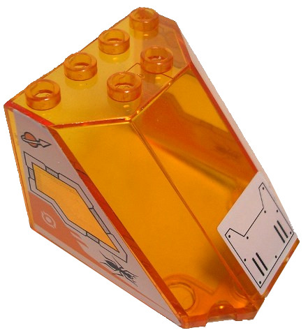 Lego Windscreen 5 x 4 x 3 with Shield Pattern on Front and Modified Classic Space Logo and Ant Pattern on Both Sides (Stickers) - Set 7648 / Trans-Orange