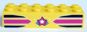 Lego Brick 2 x 6 with Dark Blue and Magenta Stripes and Star with White Center Pattern (Sticker) - Set 41346 / Yellow