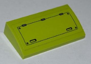 Lego Slope, Curved 2 x 4 x 2/3 without Bottom Tubes with Hatch Pattern (Sticker) - Set 8708 / Lime