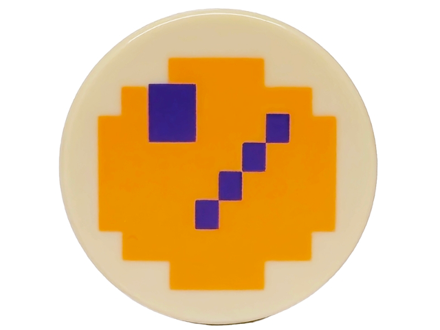 Lego Tile, Round 2 x 2 with Bottom Stud Holder with Pixelated Dark Purple Line and Rectangle on Orange Background Pattern / Tan