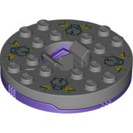 Lego Turntable 6 x 6 Round Dark Bluish Gray Base with Flat Silver Top with Light Green Skulls on Yellow Print (Ninjago Spinner) / Flat Silver