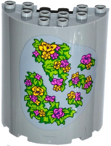 Lego Cylinder Half 3 x 6 x 6 with 1 x 2 Cutout with Yellow and Pink Flowers and Green Leaves Pattern (Sticker) - Set 41065