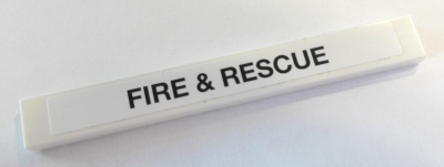 Lego Tile 1 x 8 with Black 'FIRE & RESCUE' Pattern (Sticker) - Set 8289