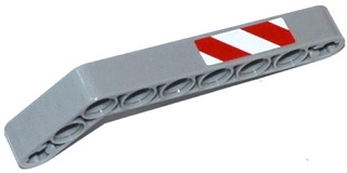 Lego Technic, Liftarm, Modified Bent Thick 1 x 9 (7 - 3) with Red and White Danger Stripes Pattern Model Right Side (Sticker) - Set 42028