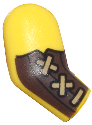 Lego Arm, Right with Dark Brown Bracers and Dark Tan Straps Pattern / Yellow