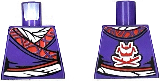 Lego Torso Female Tunic with Red and Silver Hem and Sash, White Shirt, Samurai Helmet and Crossed Swords Logo on Back Pattern (BAM) / Dark Purple