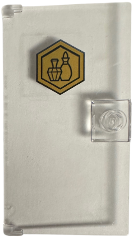 Lego Door 1 x 4 x 6 with Stud Handle with Potion Bottles on Gold Hexagonal Sign Pattern (Sticker) - Set 75684