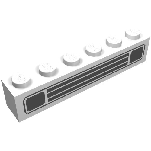 Lego Brick 1 x 6 with Black Car Grill Print / White