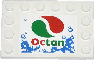 Lego Tile, Modified 4 x 6 with Studs on Edges with Bubbles and Octan Logo Pattern (Sticker) - Set 4207