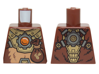 Lego Torso Fur with Gold Mechanical Armor, Pouch and Fire Chi Emblem Pattern / Reddish Brown
