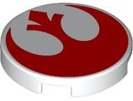 Lego Tile, Round 2 x 2 with Bottom Stud Holder with Red SW Rebel Alliance Symbol Pattern