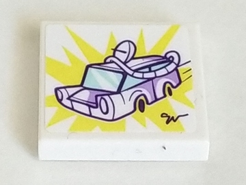 Lego Tile 2 x 2 with Lavender Car (Olivia's Mission Vehicle) on Yellow Sunburst Pattern (Sticker) - Set 41332