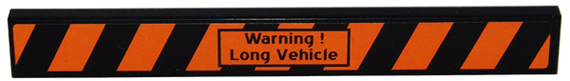 Lego Tile 1 x 8 with 'Warning ! Long Vehicle' and Black and Orange Danger Stripes Pattern (Sticker) - Set 8147