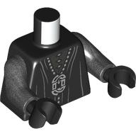 Lego Torso, Robe, Dark Bluish Grey Folds, Silver Pendant, Shirt Print, Pearl Titanium Arms, Black Hands / Black