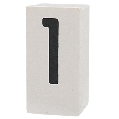 Lego Tile Special 1 x 2 x 5/6 with Stud Hole in End with '1' Print / White