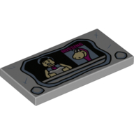 Lego Tile 2 x 4 with News Reader and Dino with 'MISSING', TV Screen Print / Light Bluish Gray