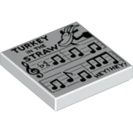 Lego Tile 2 x 2 with 'Turkey in the Straw', 'Hey! Hey!', Sheet music, Goat Print / White