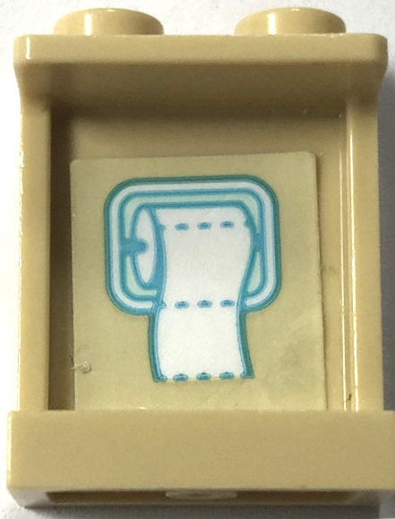 Lego Panel 1 x 2 x 2 with Side Supports - Hollow Studs with White Toilet Paper Roll with Medium Azure Outline Pattern (Sticker) - Set 41720