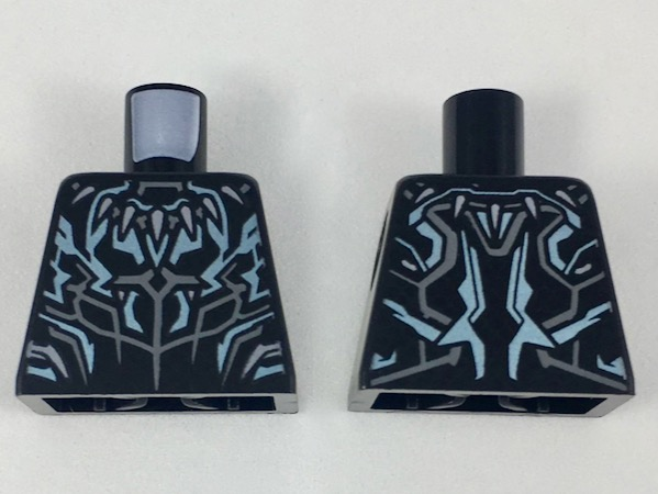 Lego Torso Armor with Dark Bluish Gray Fang Necklace and Panel Lines, Metallic Light Blue Highlights Pattern / Black