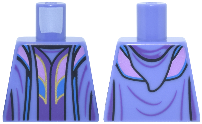 Lego Torso Robe Open with Hood over Dark Purple Top with Bright Pink and Dark Azure Curved Panels and Gold Trim Pattern / Blue Violet