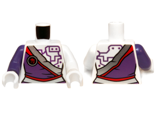 Lego Torso Ninjago Dress with Silver Sash and Purple Circuitry Pattern / White Arm Left / Dark Purple Arm Right / White Hands