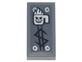 Lego Tile 1 x 2 with Silver Coffee Cup with Skull and Steam, Metal Rivets, Black Dollar Sign Pattern (Sticker) - Set 70840