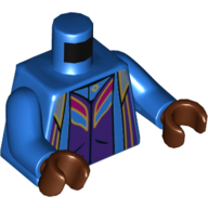 Lego Torso Robe, Gold Trim, Dark Purple Undershirt Print, Blue Arms, Reddish Brown Hands