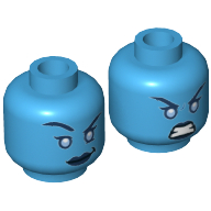 Lego Minifig Head Killer Frost, Dual Sided, Dark Blue Lips Smirk, Raised Eyebrow / Angry Print [Hollow Stud] / Dark Azure