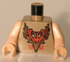 Lego Torso with Durmstrang Coat of Arms Light Brown Stag Head and Red Eagle with 2 Heads Pattern / Light Nougat Arms / Light Nougat Hands