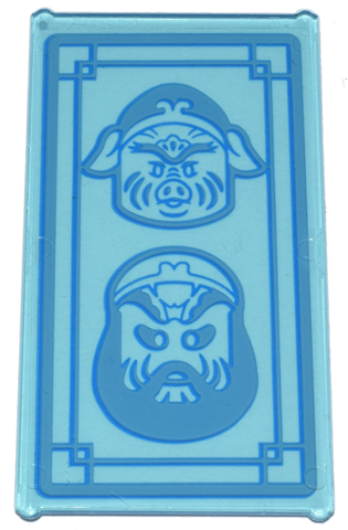 Lego Glass for Window 1 x 4 x 6 with Blue Geometric Border and Classic Pigsy and Sandy Portraits Pattern (Sticker) - Set 80036 / Trans-Light Blue