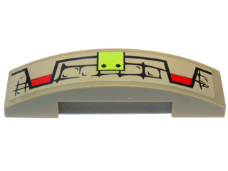 Lego Slope, Curved 4 x 1 x 2/3 Double with Scales, Lime Button and Red Markings Pattern Model Right Side (Sticker) - Set 70006