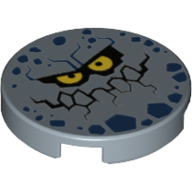 Lego Tile Round 2 x 2 with Rock Creature Face with Jagged Grin, Dark Blue Spots and Yellow Eyes Print / Sand Blue