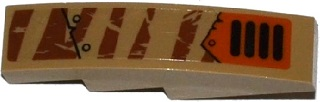 Lego Slope, Curved 4 x 1 with Tiger Stripes, Armor Plates, Rivets and Grille Pattern Model Right Side (Sticker) - Set 70220 / Dark Tan