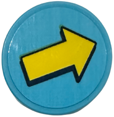 Lego Tile, Round 2 x 2 with Bottom Stud Holder with Yellow Arrow with Dark Blue Outline Pattern (Sticker) - Set 42674