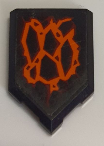Lego Tile, Modified 2 x 3 Pentagonal with Orange Cracks and Lava Pattern (Sticker) - Set 71782 / Black