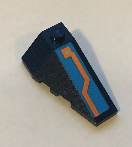 Lego Wedge 4 x 2 Triple Right with Orange and Silver Circuitry on Dark Azure Background Pattern (Sticker) - Set 70351 / Dark Blue