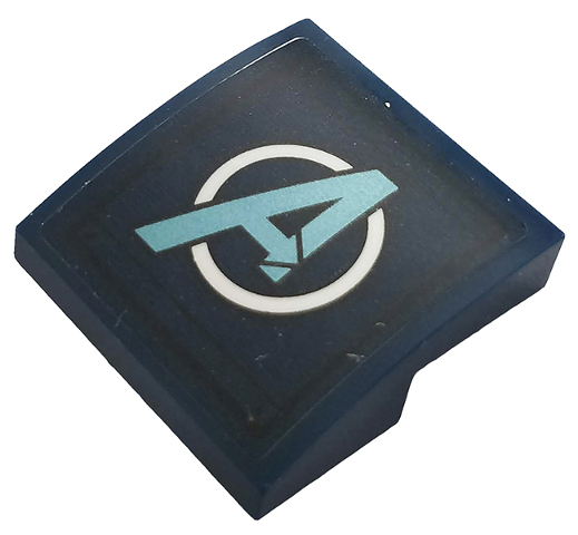 Lego Slope, Curved 2 x 2 x 2/3 with Metallic Light Blue Avengers Logo Pattern (Sticker) - Set 76123 / Dark Blue