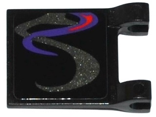 Lego Flag 2 x 2 Square with Flat Edge with Dark Purple, Dark Silver, and Red Swirls Pattern on Both Sides Bottom (Stickers) - Set 70728