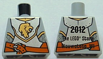 Lego Torso Castle Kingdoms Gold Lion Head Front, 2012 The LEGO Store Wauwatosa, WI Back Pattern / Light Bluish Gray