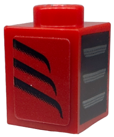 Lego Brick 1 x 1 with Dark Silver Grille / Air Vents on Black Background and Black Tapered Curved Stripes Pattern Model Right Side (Sticker) - Set 76914