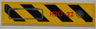Lego Tile 1 x 4 with Black and Yellow Danger Stripes, Panel and Red 'H2O-22' Pattern Model Left Side (Sticker) - Set 7984