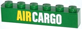 Lego Brick 1 x 6 with Yellow and White 'AIR CARGO' Pattern (Sticker) - Set 60021 / Green