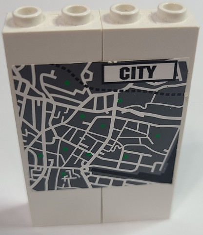 Lego Stickered Assembly 4 x 1 x 5 with 'CITY' in White Rectangle and Map Pattern (Sticker) - Set 7237
